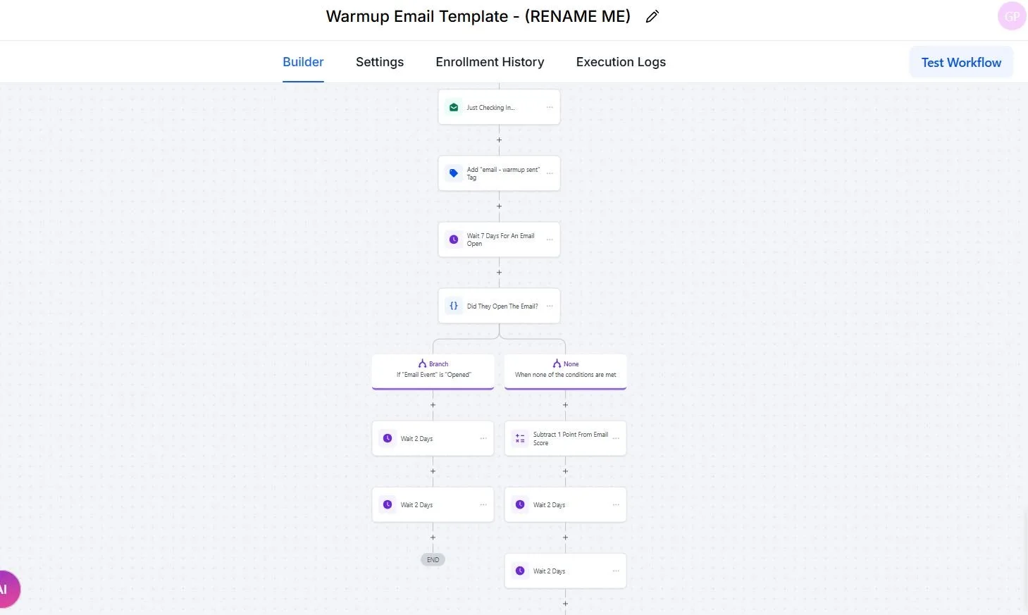 Warm-up workflow in GoHighLevel
