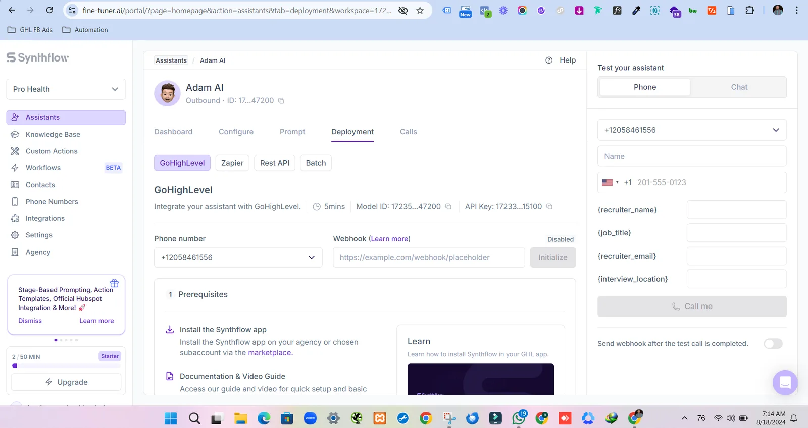 Voice assistant deployed to GoHighLevel