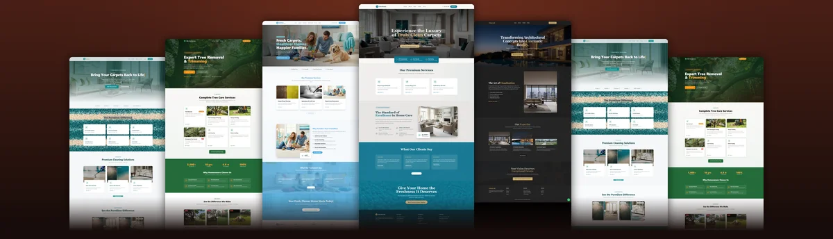 Funnel and website designs for carpet cleaning, tree care, home interiors and architecture businesses